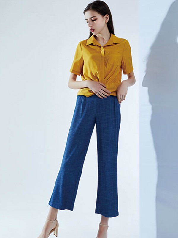 依然秀女装2023春夏季橙色阔腿裤