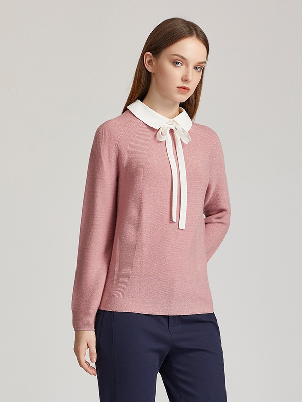 蕾朵女装2022秋冬季粉色针织衫