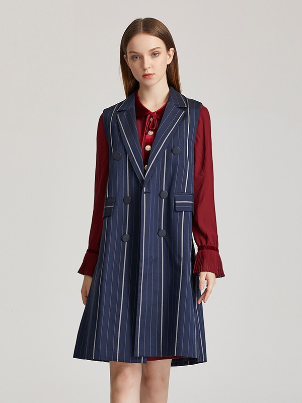 蕾朵女装2022秋冬季蓝色连衣裙