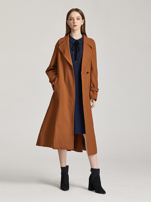 蕾朵女装2022秋冬季咖啡色大衣