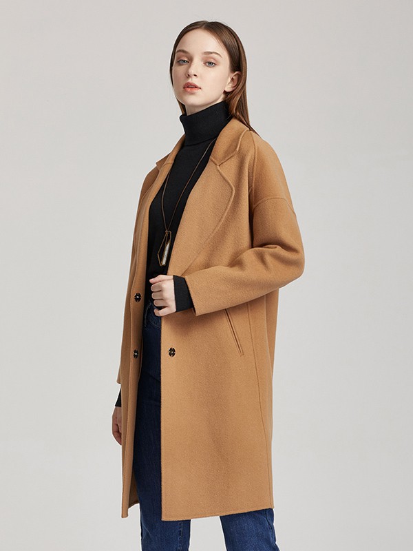蕾朵女装2022秋冬季咖啡色大衣