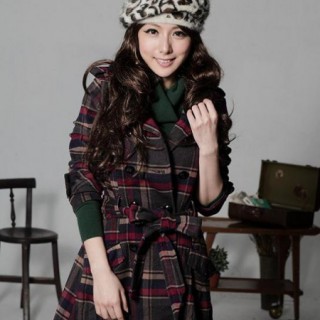 供应62008英伦格子气质呢大衣（配腰带）