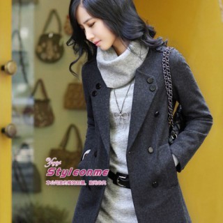 sz970简约呢料金属扣风衣