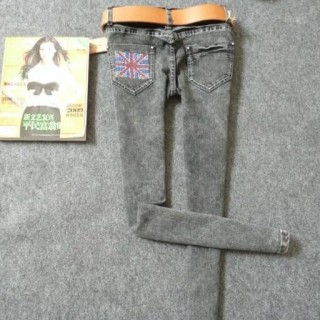 2010新潮韩版时尚牛仔灰色铅笔裤