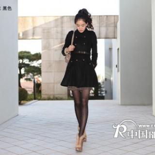 娇兰诗蔓GW51131双排扣撞皮时尚大衣