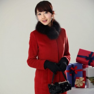 韩国SZ女装批发 爆款女装 冬装修身长款呢绒外套OJ788