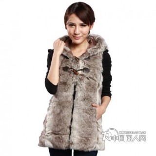 欧秀芭莎 欧美范高街时尚人造毛带帽马甲