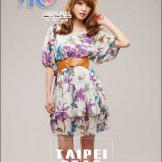 花边吊带长裙批发时尚百变花色烫金连衣裙批发 韩版无袖配腰带连衣裙批发