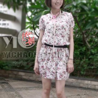 简约漂亮双层连衣裙批发韩版花色双层连衣裙批发 雪纺豹纹图案连衣裙批发