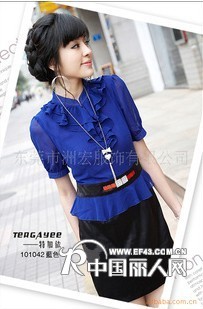 特加依-101042浪漫性感修身荷叶白领气质连衣裙 流行品牌折扣女装