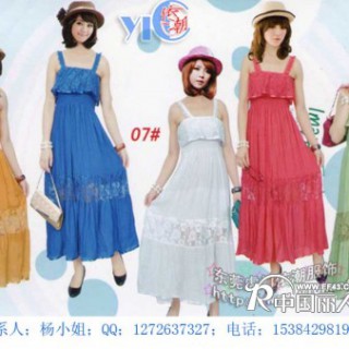 夏日沙滩风情半截大摆褶长裙虎门依潮服装批发