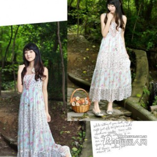 （白色）波西米亚民族风沙滩碎花长裙