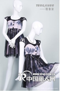 特加依70698网纱蕾丝假牛仔布 韩版连衣裙（配腰带）商场折扣女装