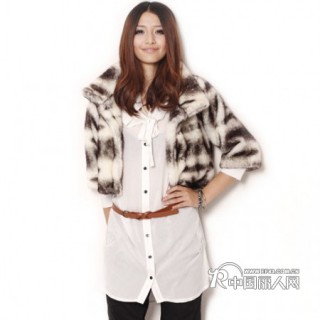 秋冬新款立领七分袖加厚修身高仿皮草短外套