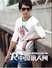 简约的款式超酷的英伦风格韩版印花男装长袖T恤批发