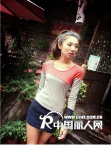 韩版拼接时尚修身长款t恤批发