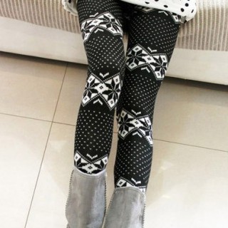 加厚打底裤批发女式花型修身打底裤批发雪花时尚休闲长裤批发