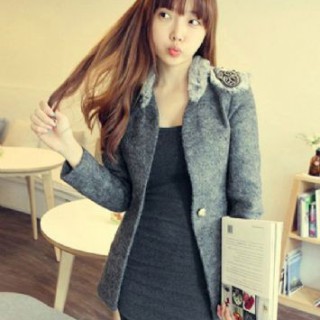 时尚兔毛领肩章女装外套 收腰更帅气更潮范