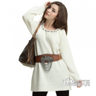 2011秋装新款 金属铆钉勾花中长款 针织衫