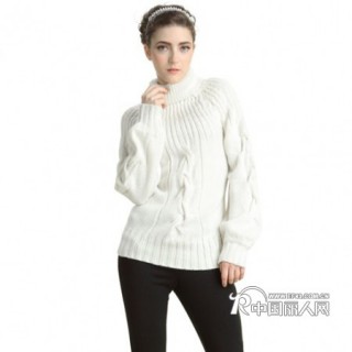 秋冬新款女装 纯色勾花套头 高领 修身毛衣