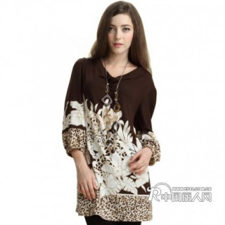 2012秋装新款女装 中袖欧美风豹纹上衣 中长款