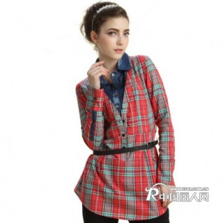 2011新品 秋装新款 欧美假两件套格子衬衣