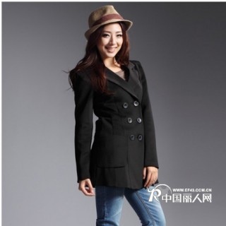新 复古风垫肩翻领双排扣西装外套