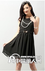 2012新款 淑女装纯色中腰大裙摆连衣裙 CHF08A 配腰带