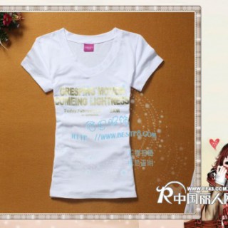 V领拼色T恤时尚圆领T恤批发各种女装厂家直销批发