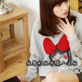 春秋季卫衣批发 韩版圆领害羞女孩纯棉抓绒卫衣广州卫衣批发市场