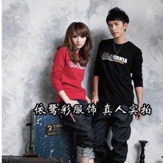长袖情侣T恤批发魅力达人长袖情侣T恤百搭文字印花情侣厂家直销