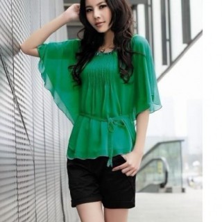 济宁奇百特新款女装供应 蝙蝠式短袖雪纺衫 现货