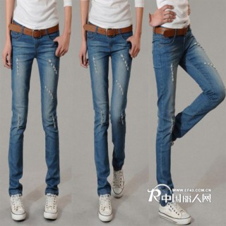十三行女式修身牛仔裤批发中腰小脚铅笔牛仔裤批发广东低价牛仔裤
