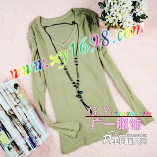 供应广州女装V领时尚女装打底衫批发 厂家韩版新款打底衫批发