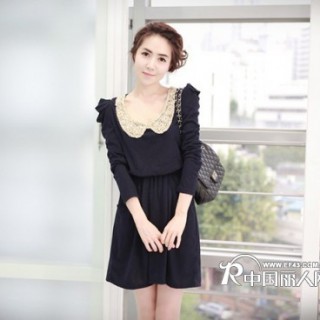 【镇厂之宝】2012泡泡袖金色亮片收腰显瘦长袖韩版连衣裙