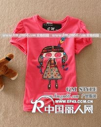 新款卡通童装小衫批发厂家时尚童装印花T恤批发撞色童装T恤批发