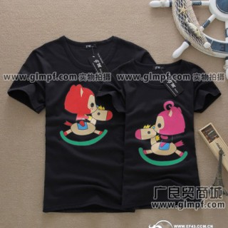 夏季情侣服装批发网夏装情侣T恤批发市场汉正街夏季圆领情侣装批