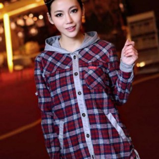 紫汀加大码女装批发 2013新款带个性休闲格子长袖衬衫