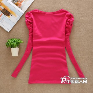 转季清仓处理打底衫批发十三行6元V领泡泡袖打底衫纯棉T恤批发