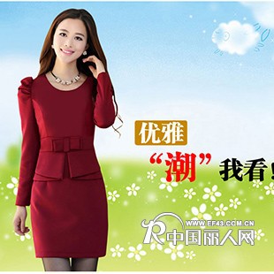 吉菱 秋冬连衣裙 长袖修身气质女装包臀秋装新款连衣裙