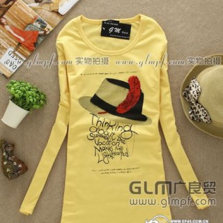 新款女式彩色T恤批发个性潮流女装T恤批发女装纯棉长袖T恤批发
