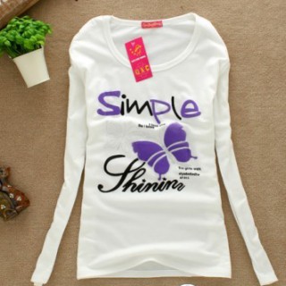 韩版纯棉修身长袖T恤圆领打底衫