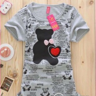 心型小熊绣花纯棉短袖韩版t恤冰点价批发