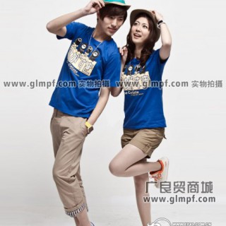夏季情侣T恤批发夏装情侣T恤衫批发网上情侣衫批发虎门圆领情
