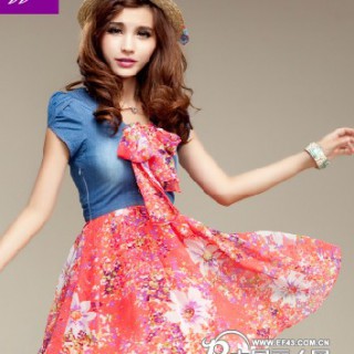 广州时尚连衣裙批发十三行低价雪纺裙批发韩版短袖雪纺裙批发