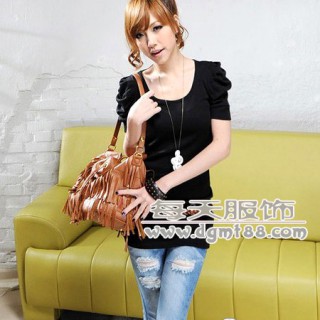 纯色泡泡袖T恤批发摆地摊长款韩版短袖T恤批发便宜工字背心裙批