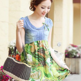 厂家直销复古连衣裙批发便宜连衣裙批发新款雪纺牛仔连衣裙批发