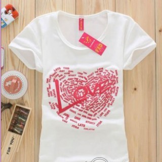 厂家特卖韩版短袖爱心印花女装纯棉T恤