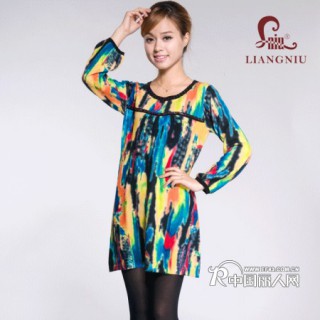 靓妞品牌服饰厂家批发秋冬新款女式毛衣长袖修身时尚印花女羊毛衫