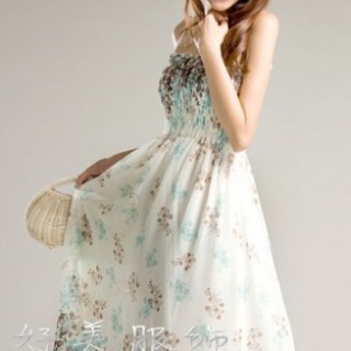 春装女装新款韩版圆领长袖雪纺连衣裙